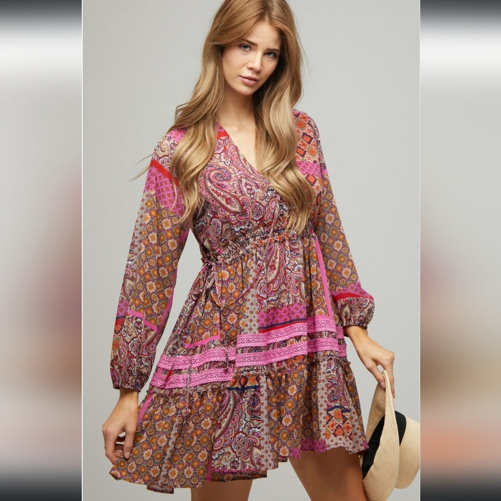 Davi and Dani Patchwork Printed Boho Dress - Picture 3 of 8